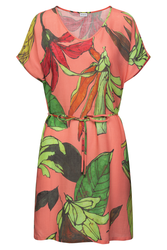 Rösch Beach Dress front view in Modern Leaves