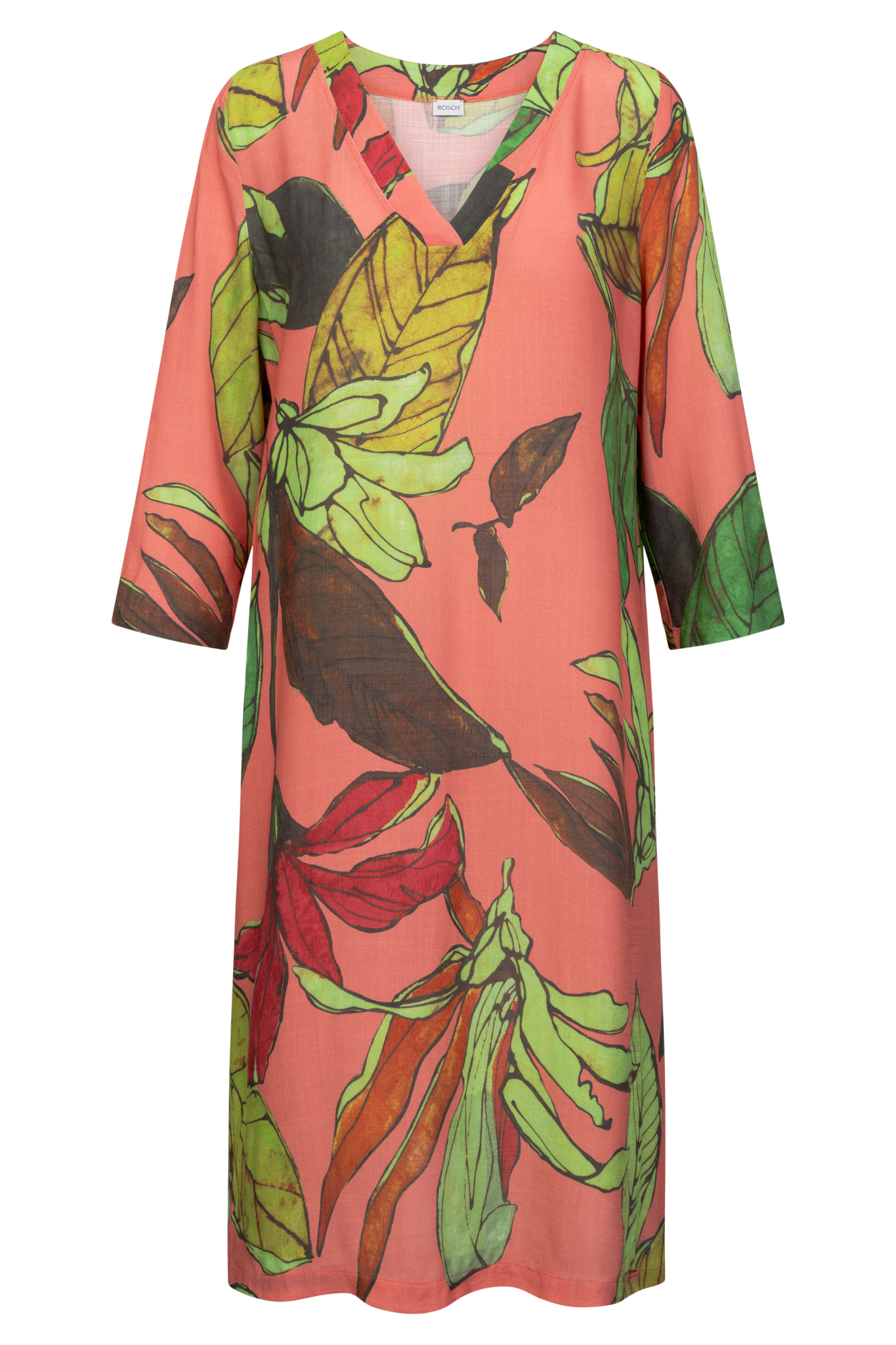 Rösch Beach Dress front view in Modern Leaves