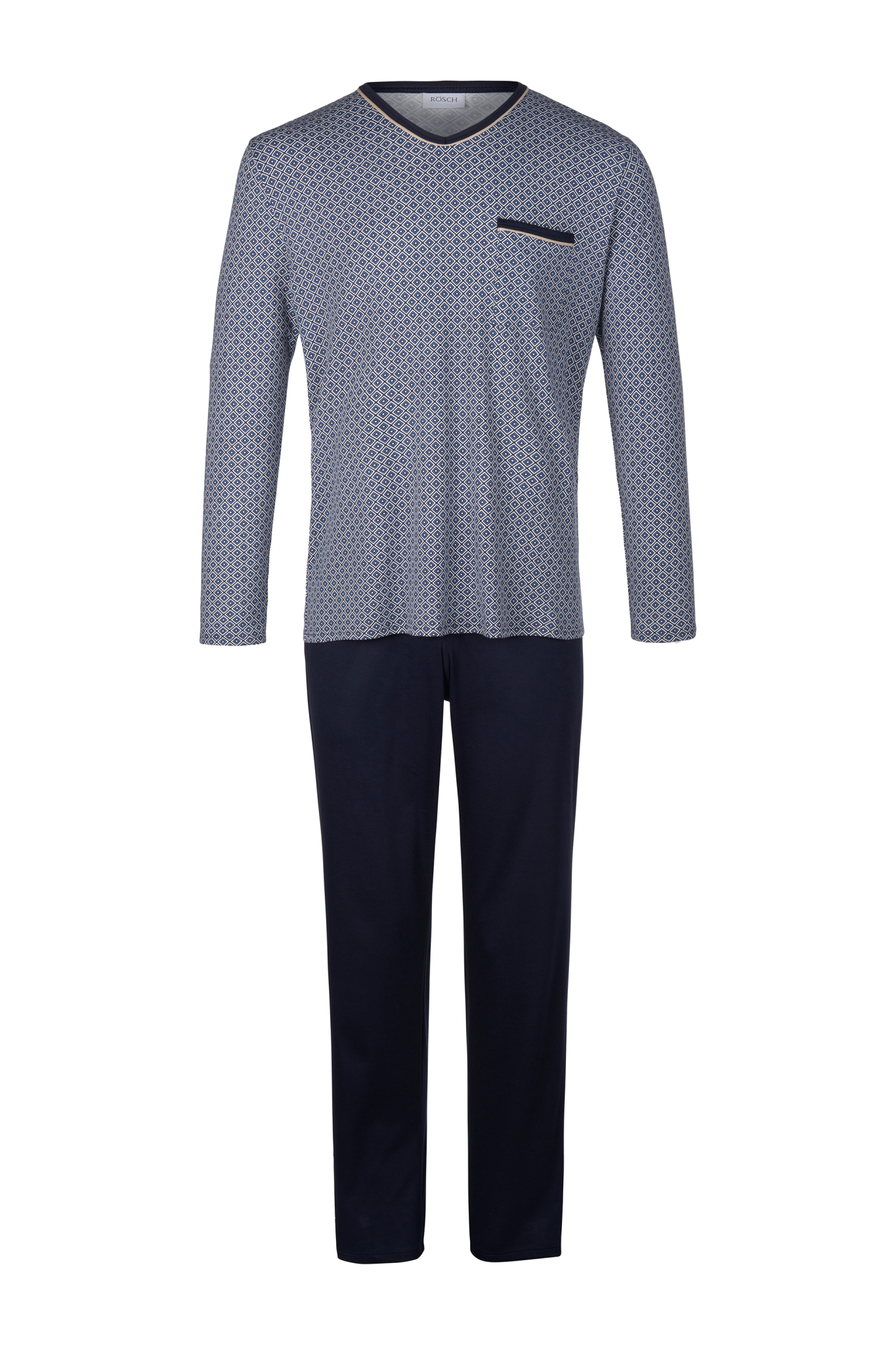 Rösch Pyjamas front view in Minimal blue