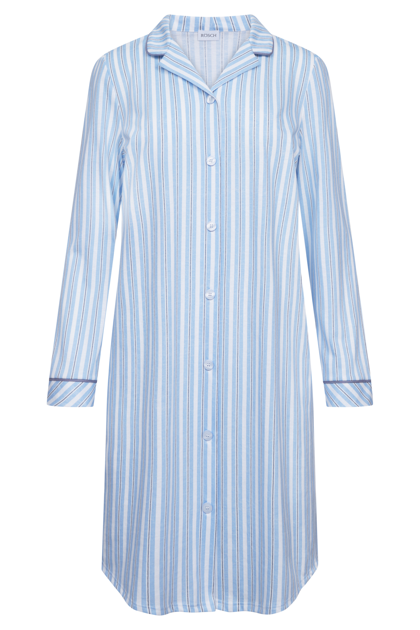 Rösch Nightgown front view in Denim Stripes