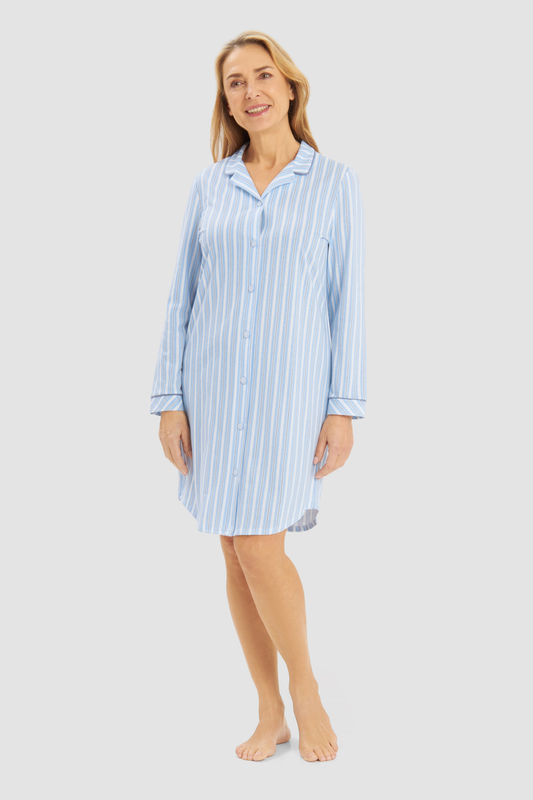 Rösch Nightgown on model in Denim Stripes