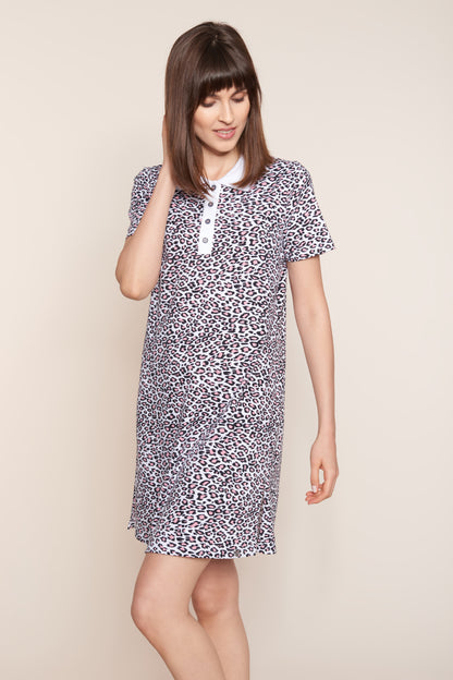 Feraud Night Dress, 1/2 Sleeve, Button Panel, Polo Colla (3211054) Modern Leo