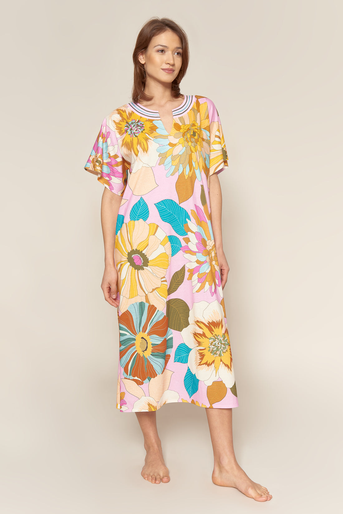 Feraud Night Dress, Round Neck, Overcut Couture Flower (3221000) Modern Flower
