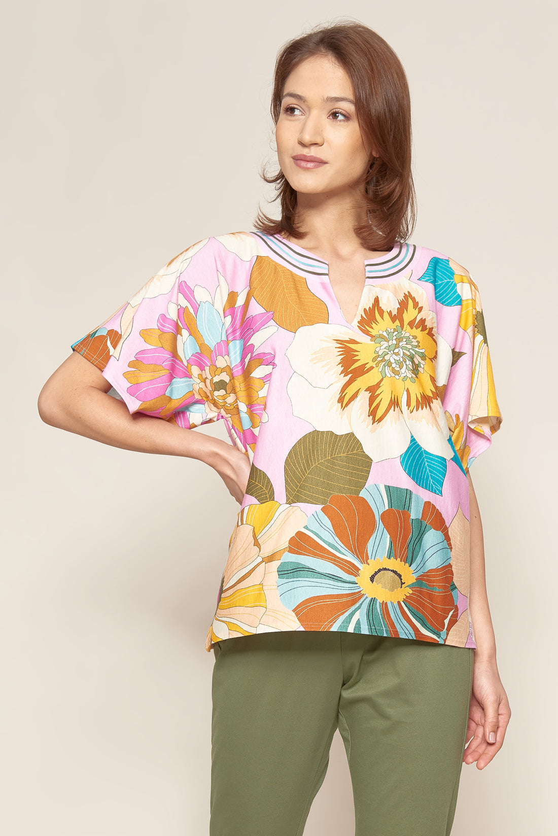Feraud Pajama, Round Neck, Pants 1/1, Overcut Coutu (3221002) Modern Flower