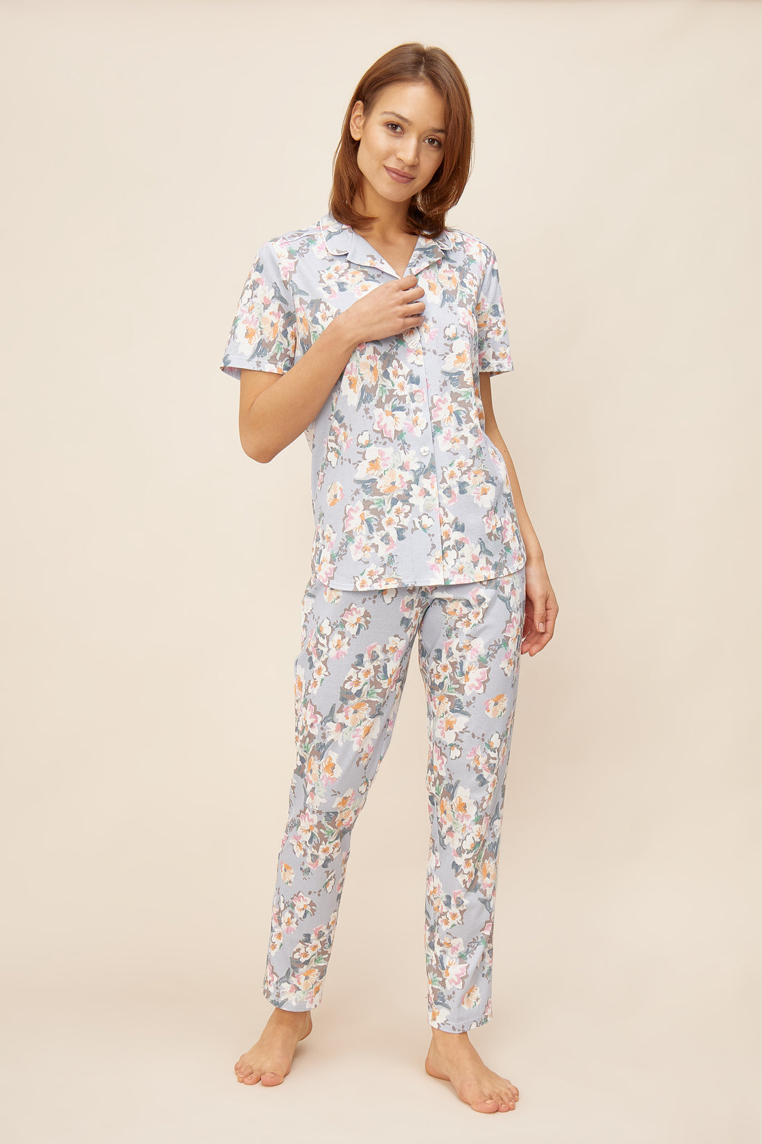 Feraud Pajama, 1/2 Sleeve, Pants 1/1, Lapel Collar, (3221077) Flower Stripe