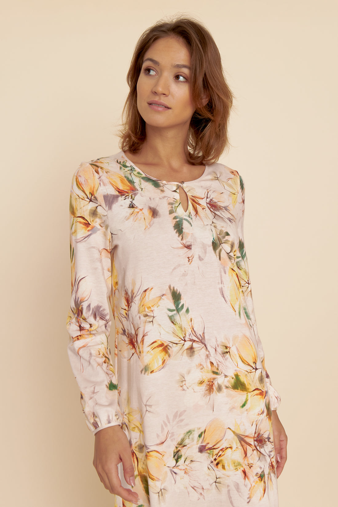 Feraud Night Dress, 1/1 Sleeve, Round Neck Flower Lines (3221102) Multicolor Flowers