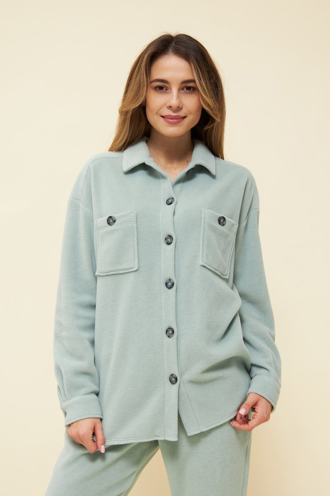 Feraud Lounge Suit, 1/1 Sleeve, Pants 1/1, Buttoned Flee (3221121) Milky Green