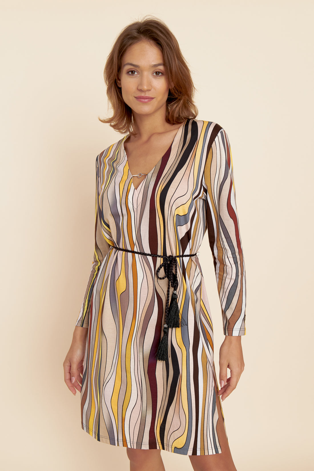 Feraud Night Dress, 1/1 Sleeve, V-Neck Colorful Stripe (3221131) Wild Waves