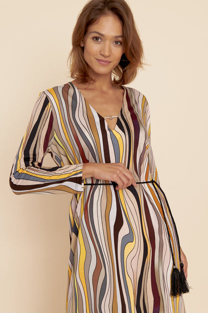 Feraud Night Dress, 1/1 Sleeve, V-Neck Colorful Stripe (3221132) Wild Waves