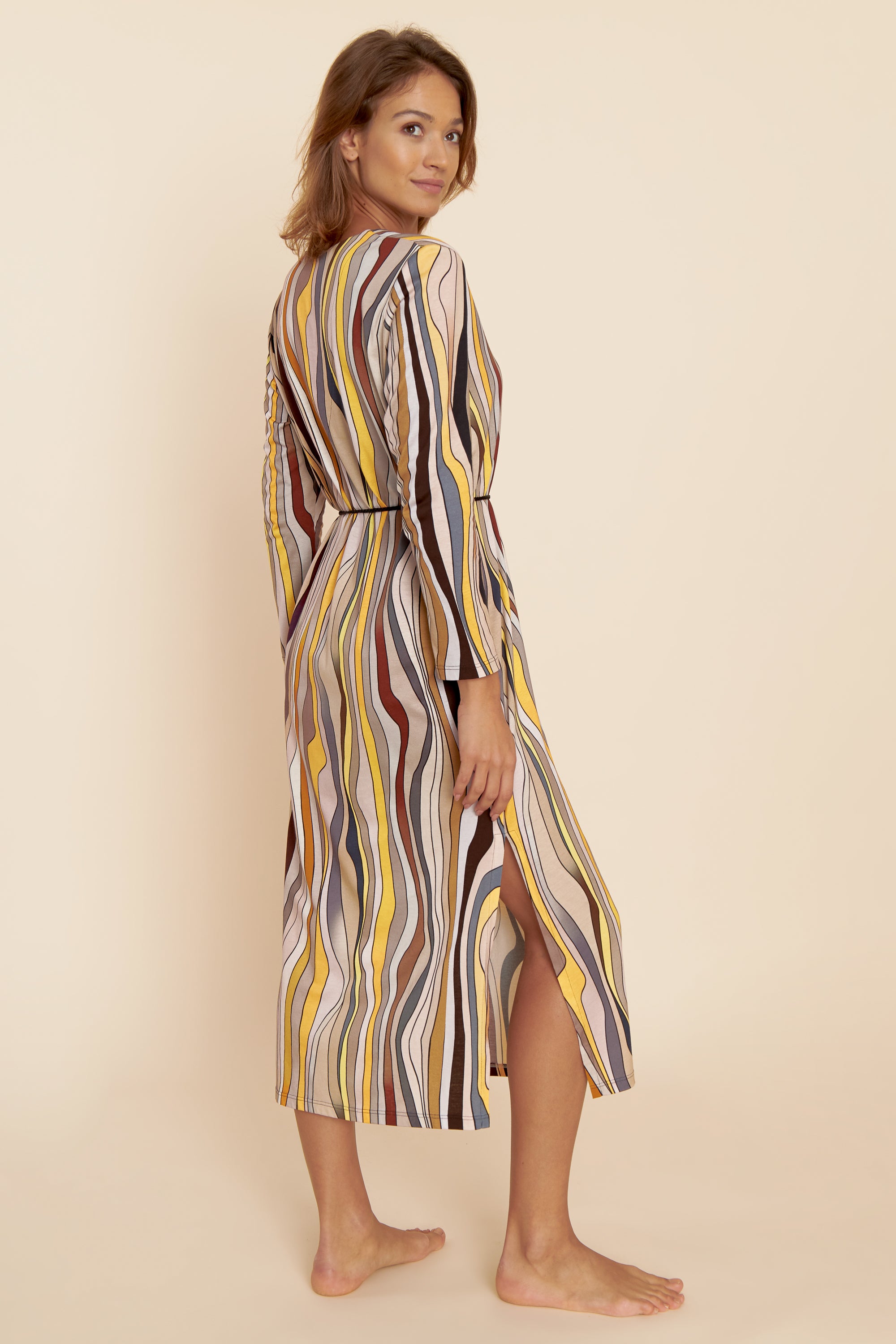 Feraud Night Dress, 1/1 Sleeve, V-Neck Colorful Stripe (3221132) Wild Waves