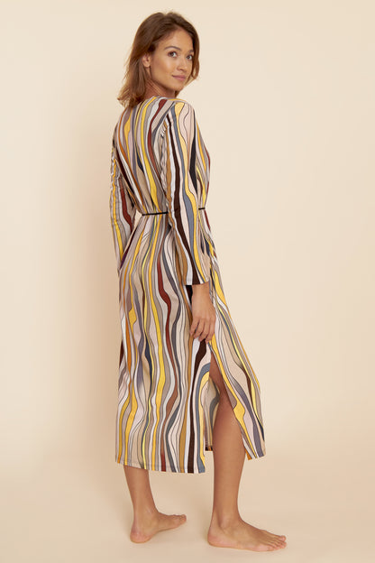 Feraud Night Dress, 1/1 Sleeve, V-Neck Colorful Stripe (3221132) Wild Waves