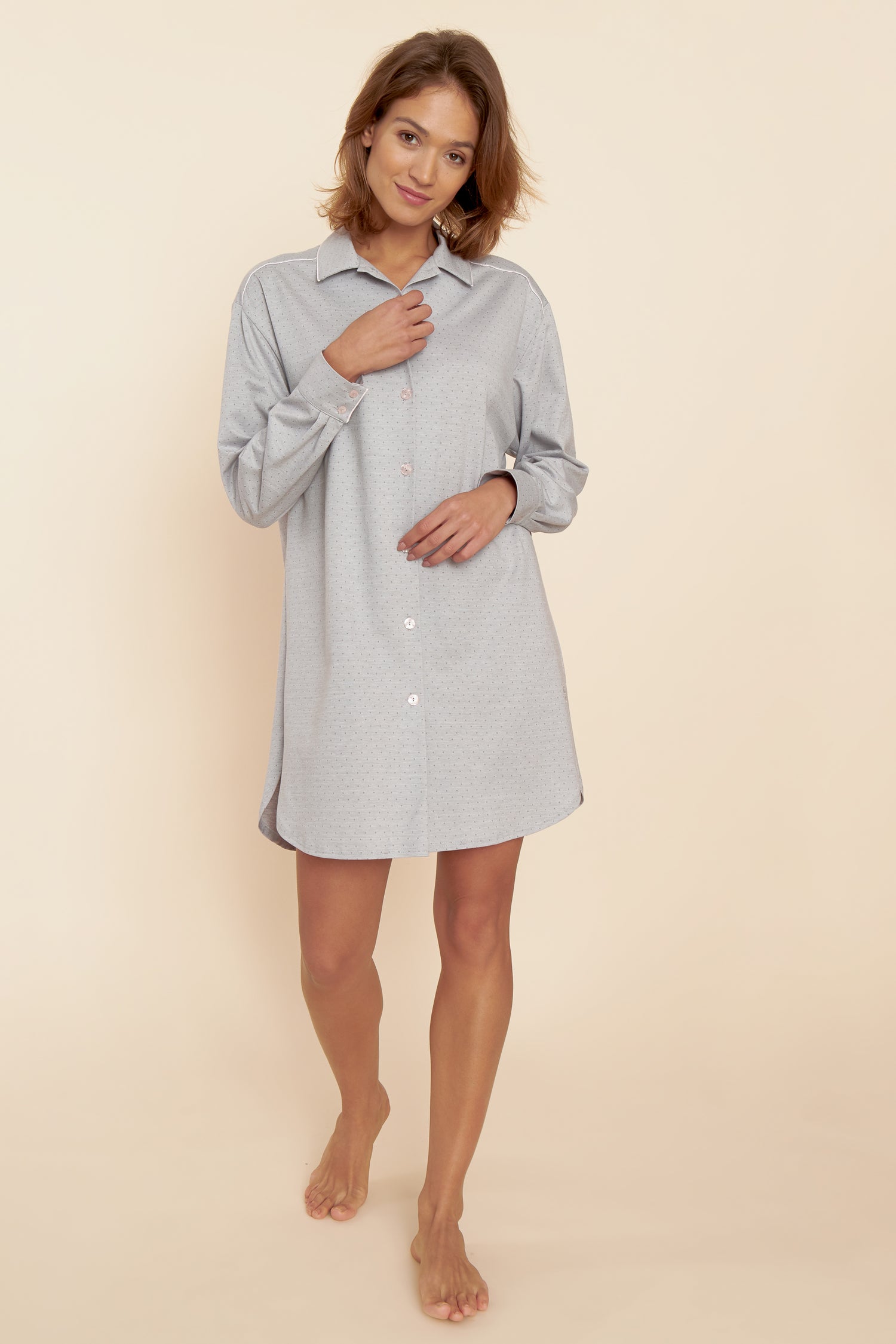 Feraud Night Dress, 1/1 Sleeve, Button-Through Modern Sh (3221159) Shades Of Grey