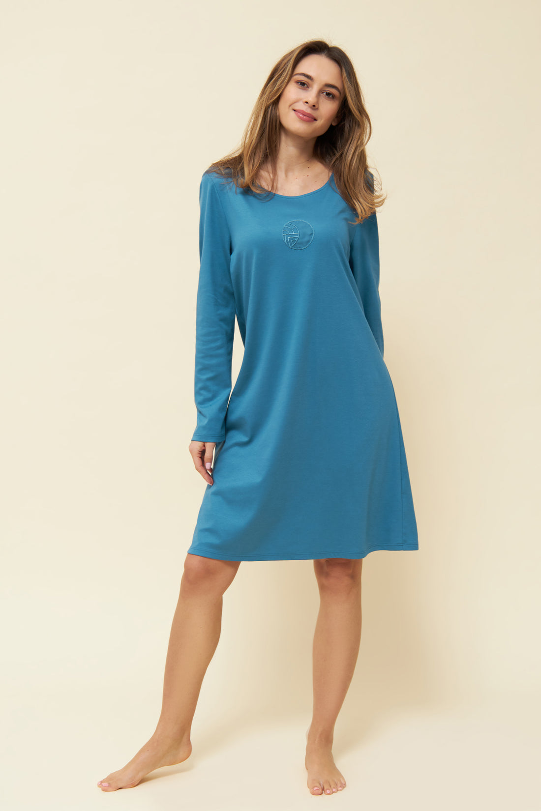 Feraud Night Dress, 1/1 Sleeve, Round Neck Logo (3221173) Arctic Blue