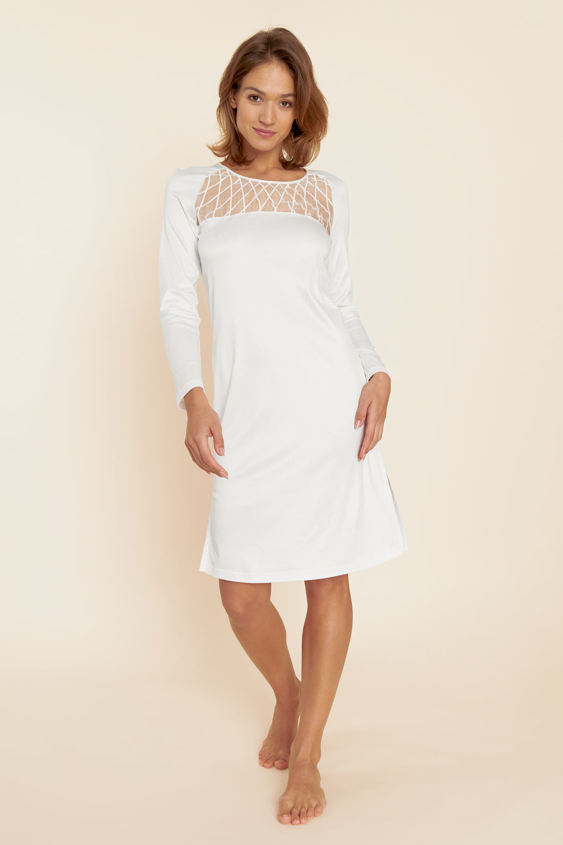 Feraud Night Dress, 1/1 Sleeve, Round Neck Puristic Grap (3221190) Ivory