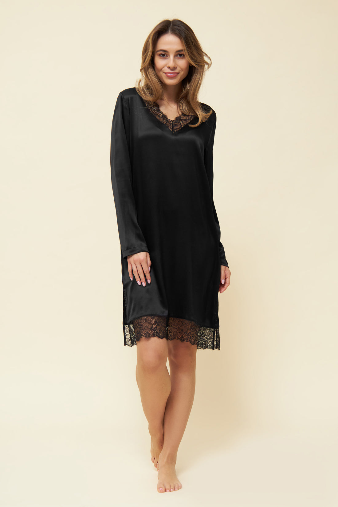 Feraud Night Dress Gots, 1/1 Sleeve, V-Neck Silk (3221198) Black