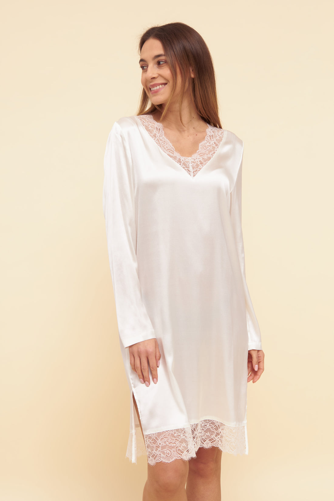 Feraud Night Dress Gots, 1/1 Sleeve, V-Neck Silk (3221198) Ivory