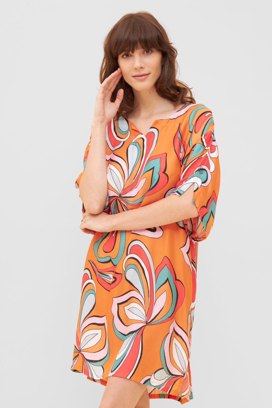 Feraud Night Dress, 1/2 Sleeve, Round Neck Gipsy Flower (3231017) Ornamental Print