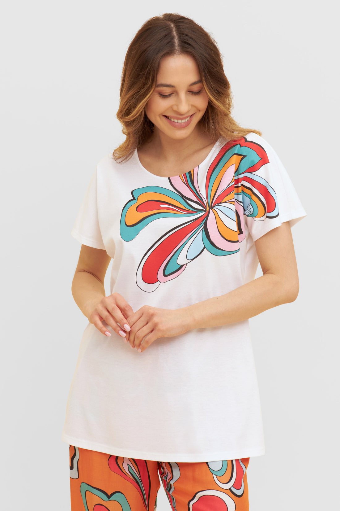 Feraud Pajama, 1/2 Sleeve, Pants 7/8, Round Neck Mo (3231132) White-Multicolor