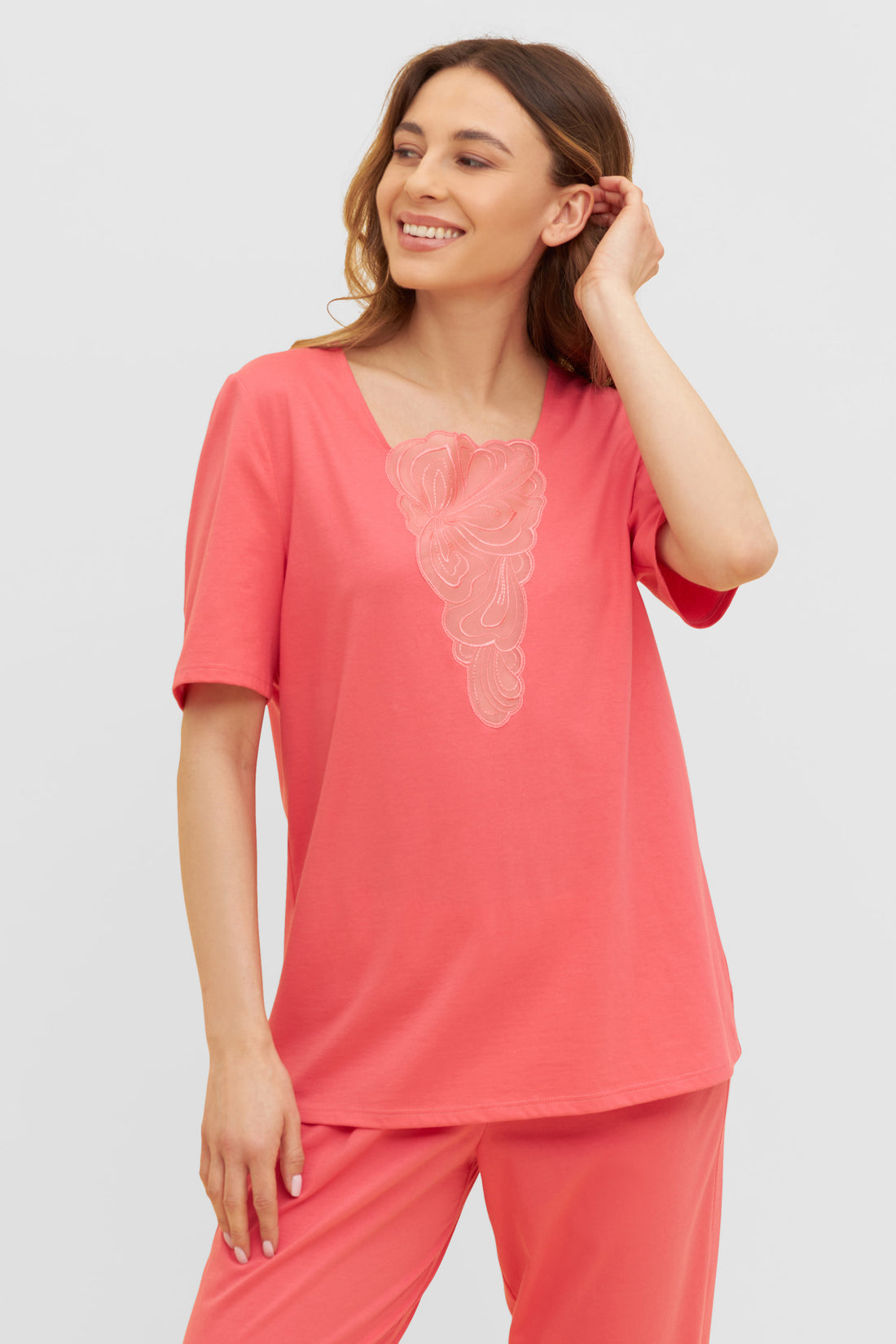 Feraud Pajama, 1/1 Sleeve, Pants 7/8, Angular Neck (3231137) Coralle