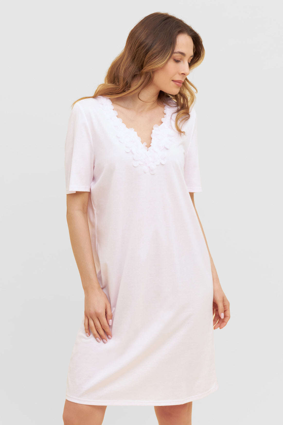 Feraud Night Dress, 1/2 Sleeve, Round Neck Flower Decoll (3231145) Rose