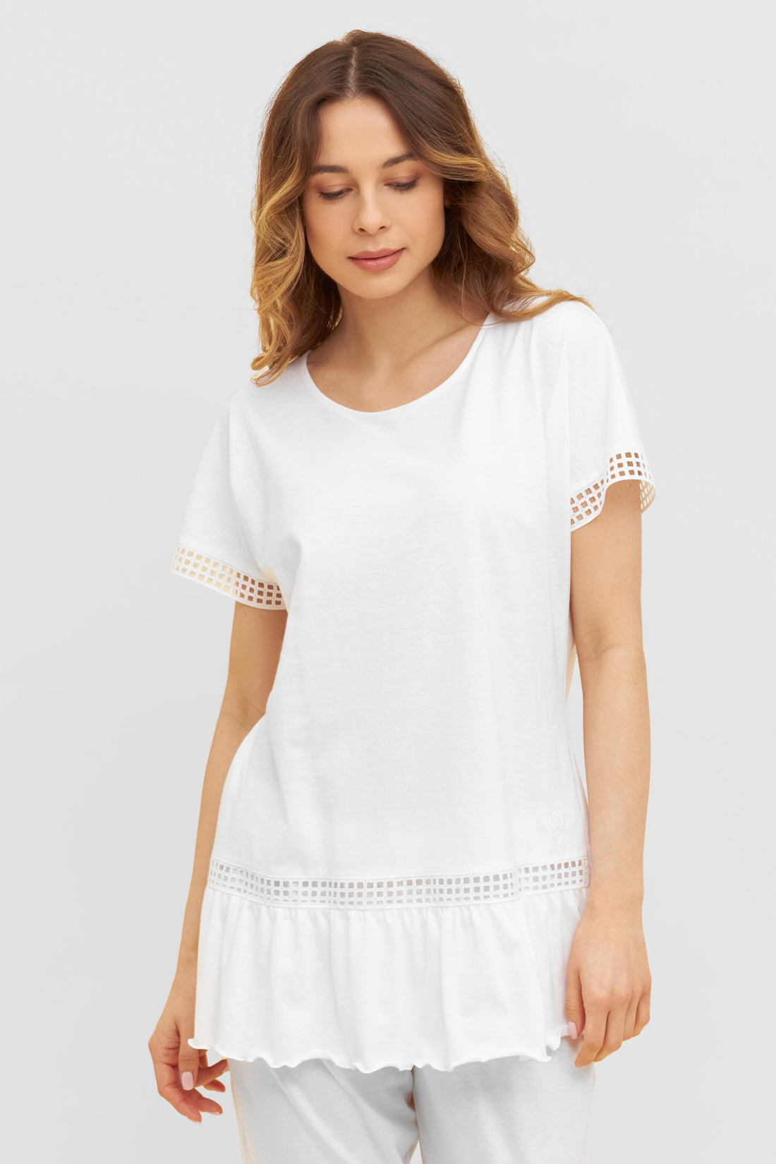 Feraud Pajama, Overcut, Pants 3/4, Round Neck Graph (3231149) White