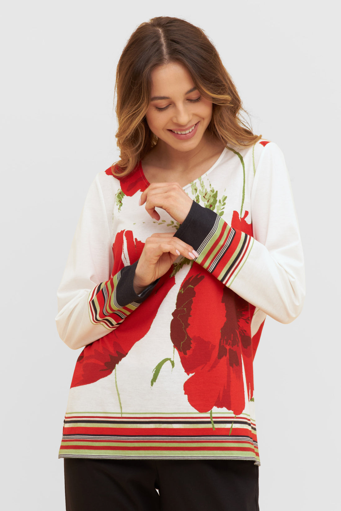 Feraud Pajama, 1/1 Sleeve, Pants 1/1, Round Neck Ch (3231150) Placed Flowers