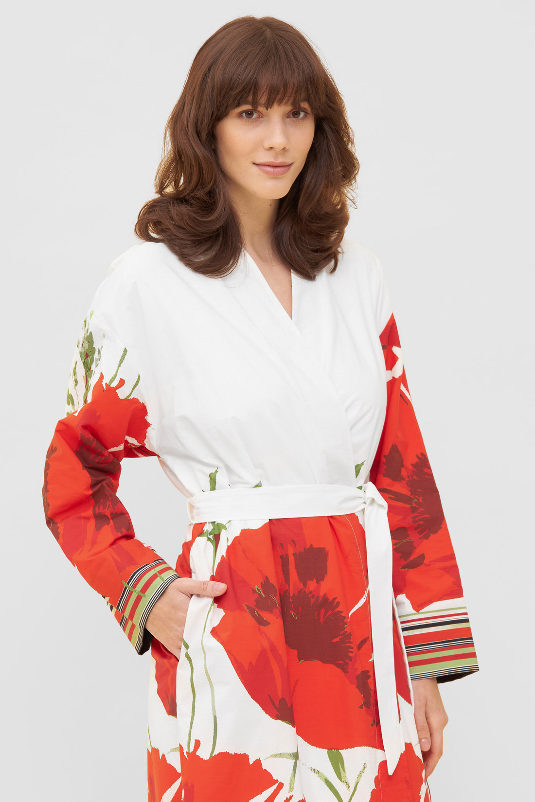 Feraud Robe, 1/1 Sleeve, Wrap-Around, Lined Chr (3231153) Placed Flowers