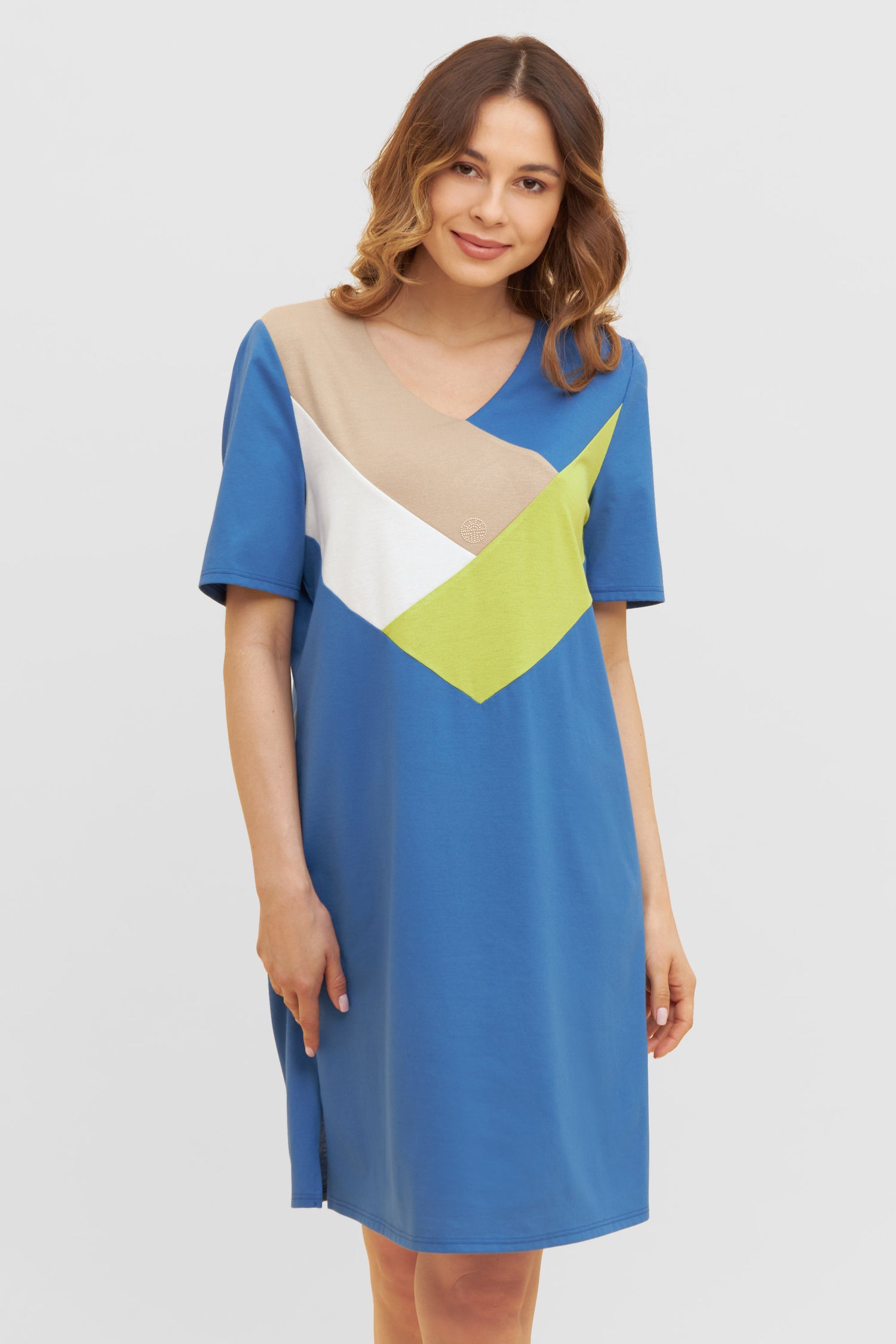 Feraud Night Dress, 1/2 Sleeve, V-Neck Colour Blocking (3231157) Colourmix Blue