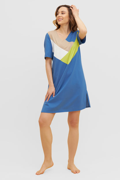 Feraud Night Dress, 1/2 Sleeve, V-Neck Colour Blocking (3231157) Colourmix Blue