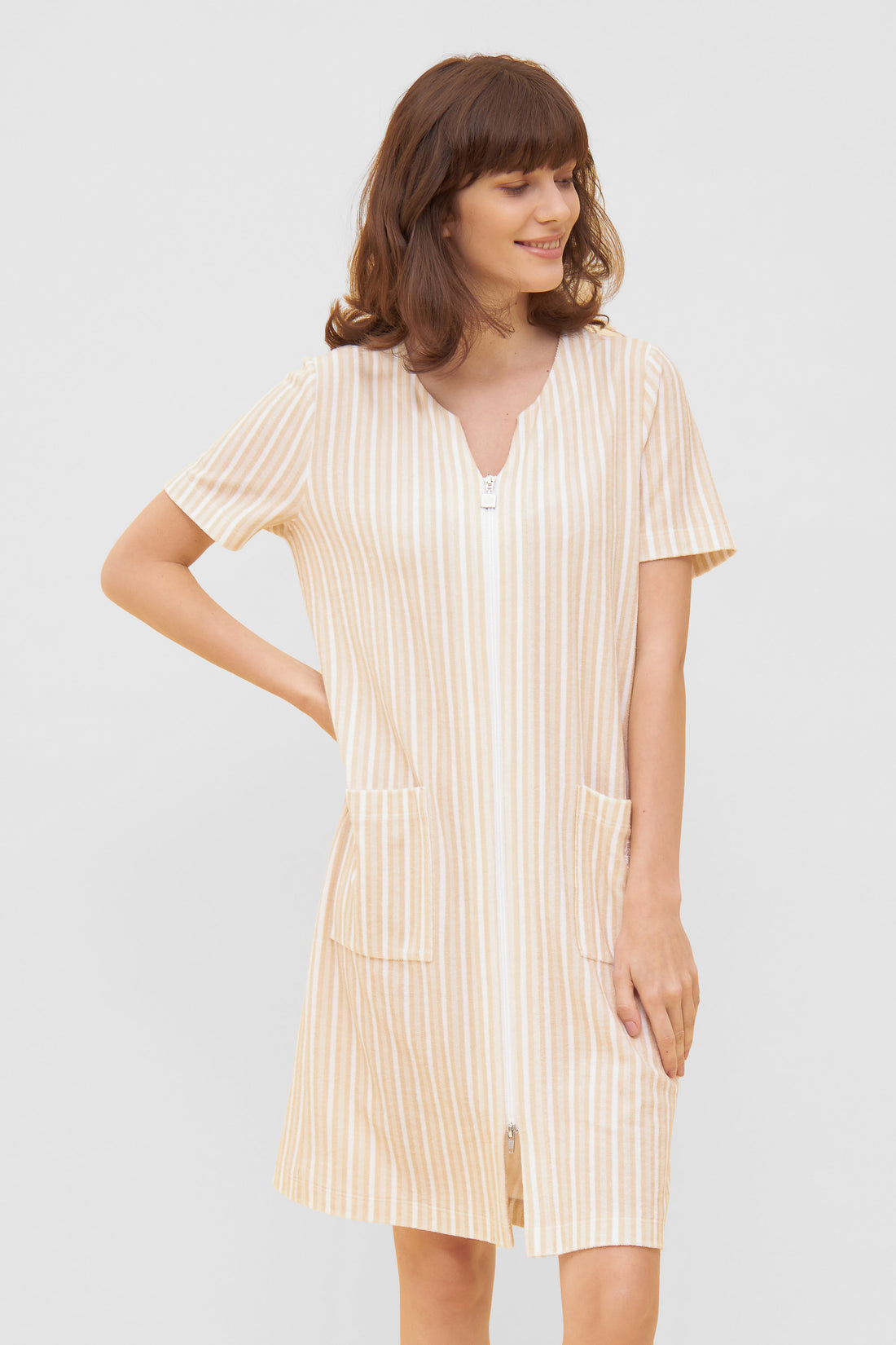 Feraud Robe, 1/2 Sleeve, Zipper, Pockets Frotte (3231159) Stripe