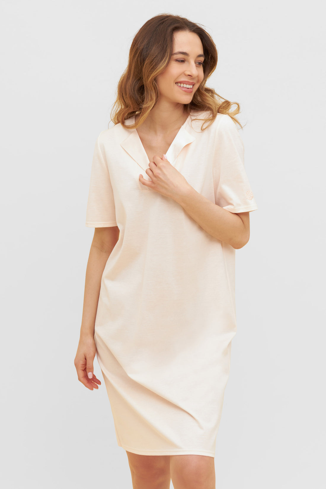 Feraud Night Dress, 1/2 Sleeve, V-Neck Soft Look (3231167) Peach
