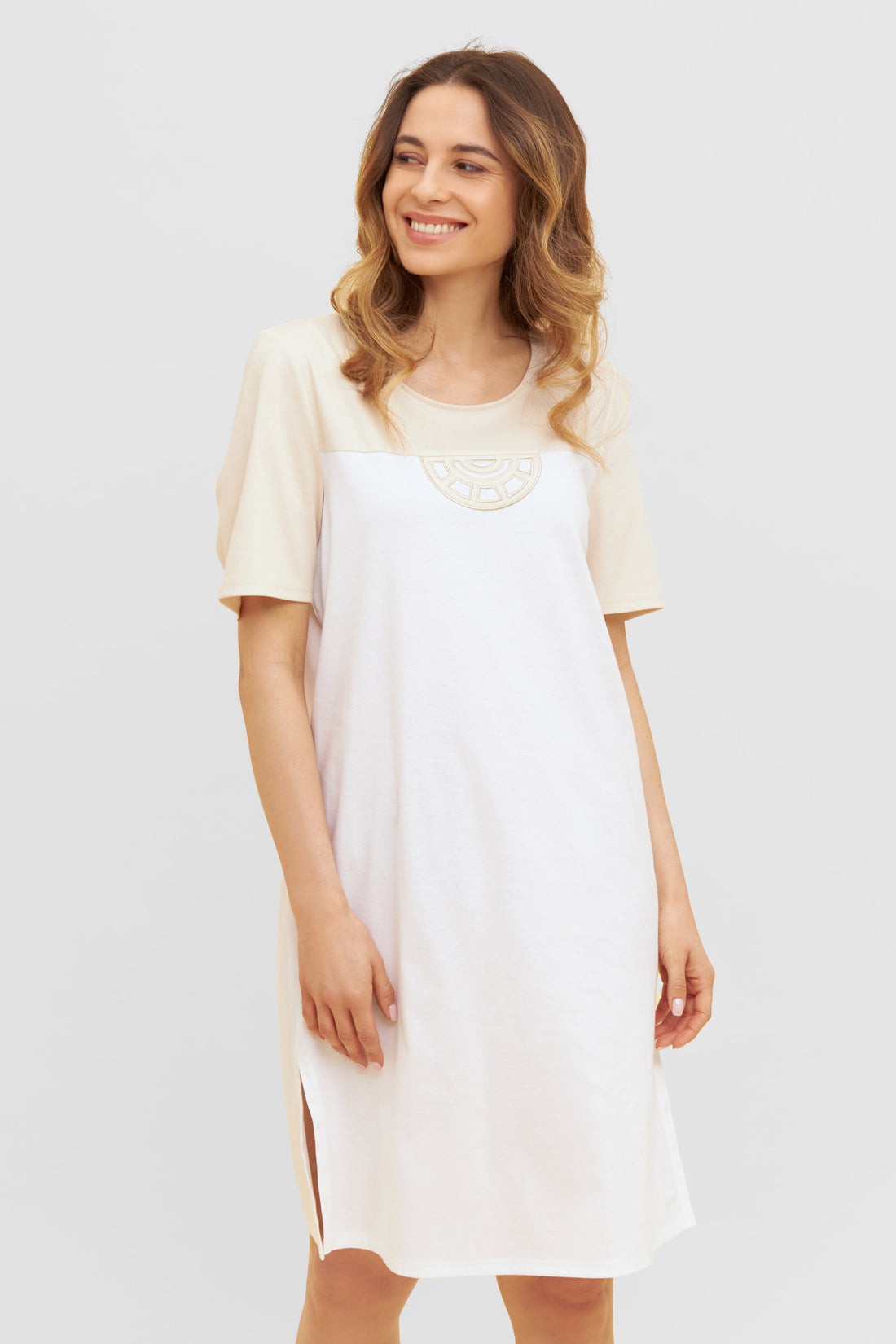 Feraud Night Dress, 1/2 Sleeve, Round Neck Colour Blocki (3231187) Colourblocking