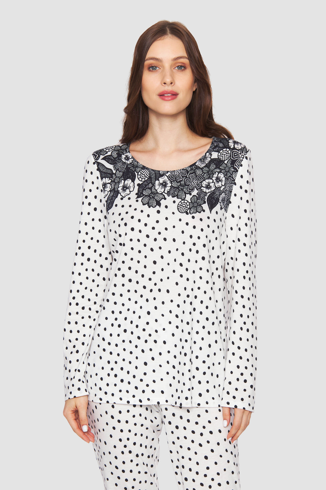 Feraud Pajama, 1/1 Sleeve, Pants 1/1, Round Neck Fl (3231250) Placed Flowers