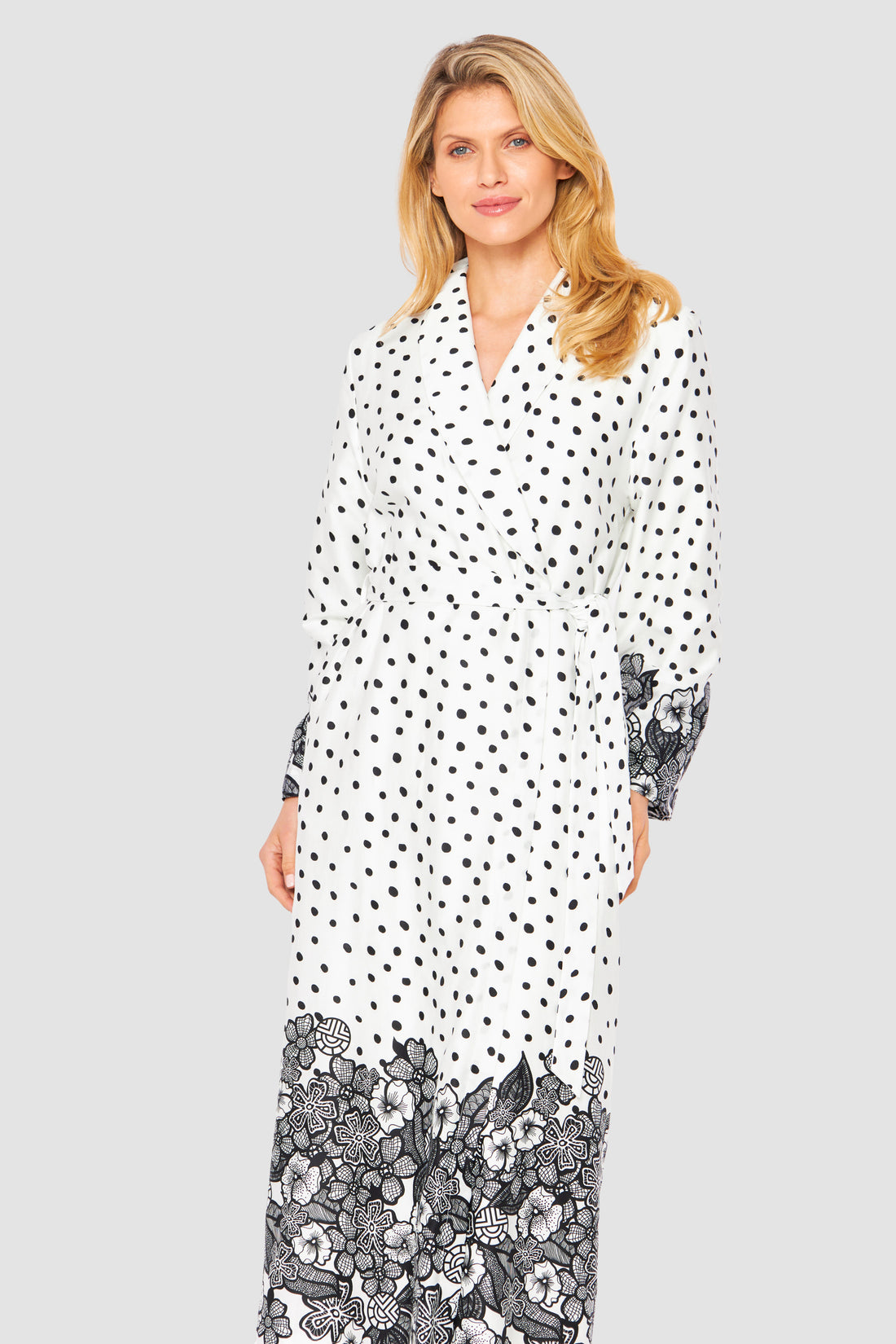 Feraud Robe,1/1 Sleeve,Wrap-Around, Shawl Colla (3231253) Placed Flowers