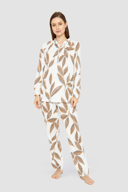 Feraud Pajama, 1/1 Sleeve, Pants 1/1, Button Panel, (3231270) Modern Leaves