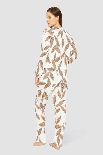 Feraud Pajama, 1/1 Sleeve, Pants 1/1, Button Panel, (3231270) Modern Leaves