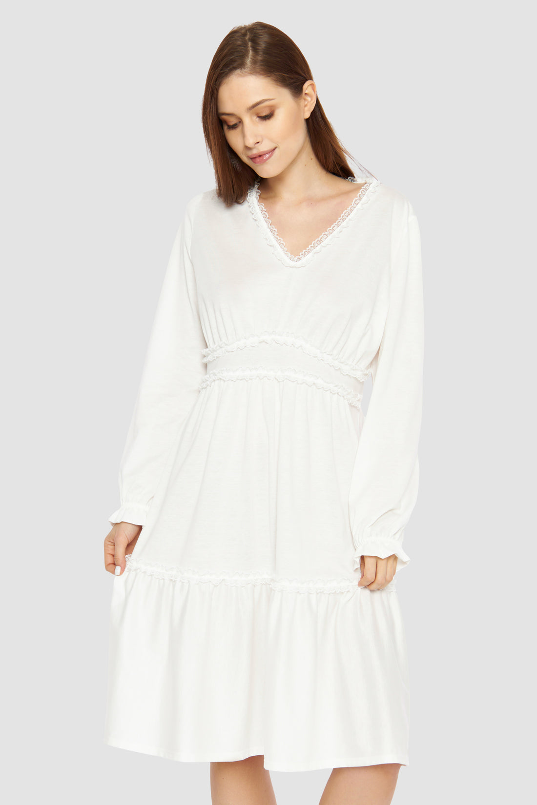 Feraud Night Dress, 1/1 Sleeve, V-Neck, Empire Romantic (3231283) Ivory