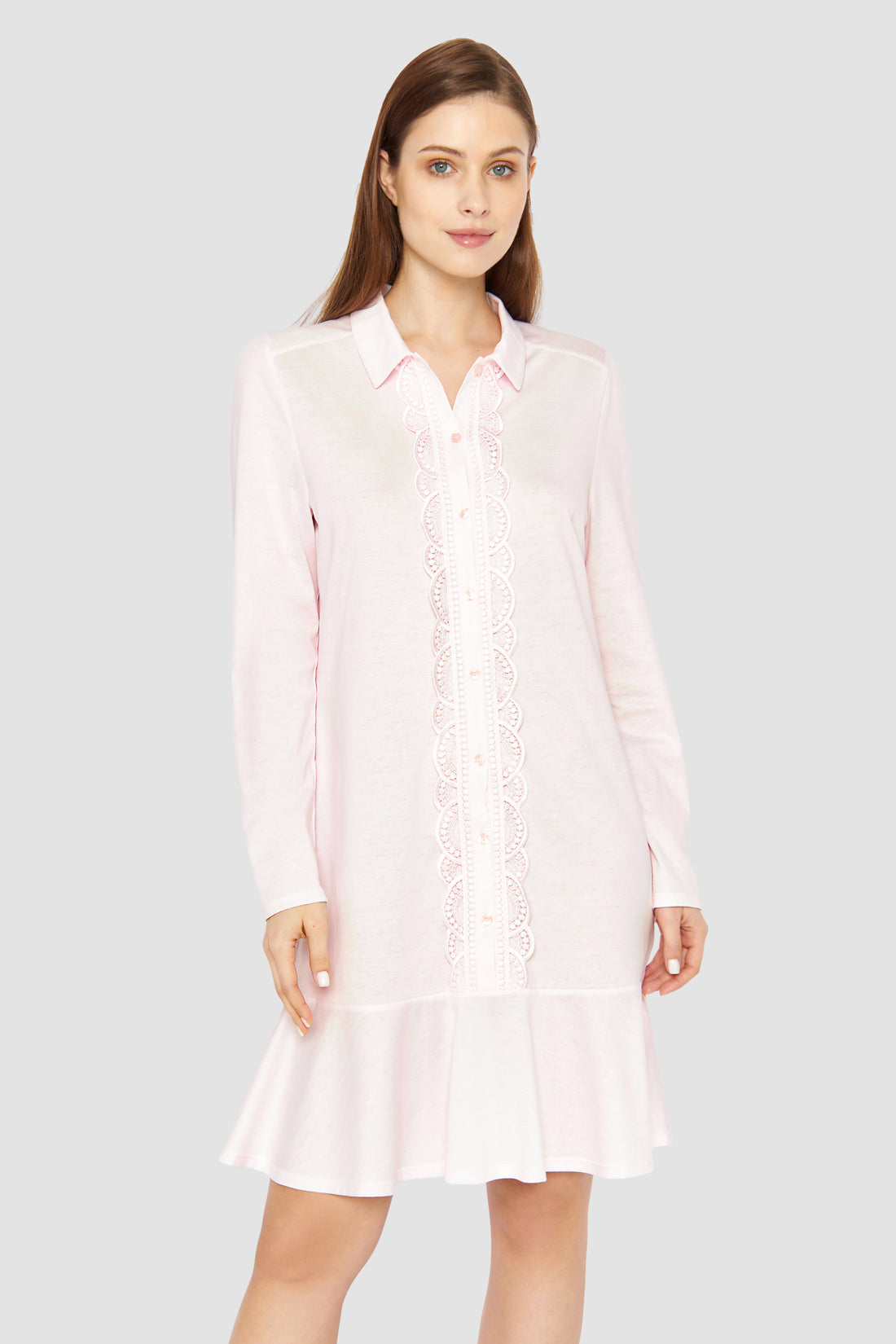 Feraud Night Dress, 1/1 Sleeve, Collar, Button Panel Rom (3231286) Rose