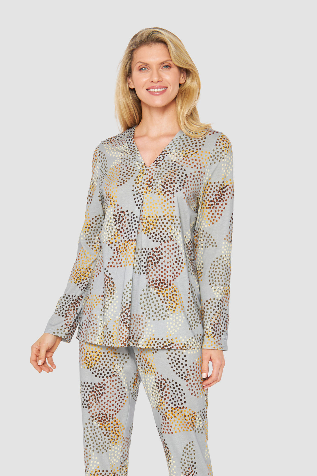 Feraud Pajama, 1/1 Sleeve, Pants 1/1, V-Neck Print (3231296) Multicolor Dots