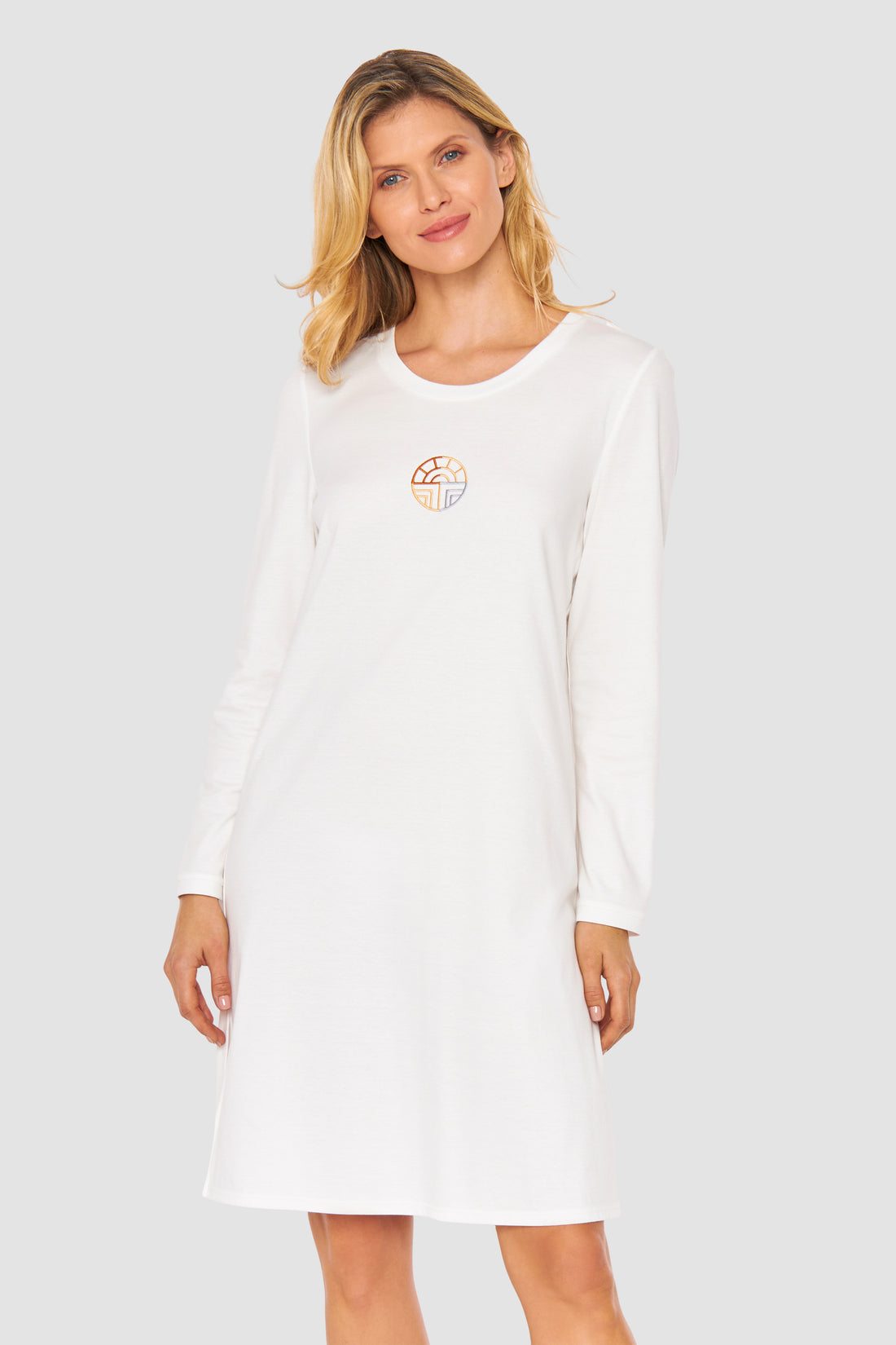 Feraud Night Dress, 1/1 Sleeve, Round Neck Logo Multicol (3231304) Ivory
