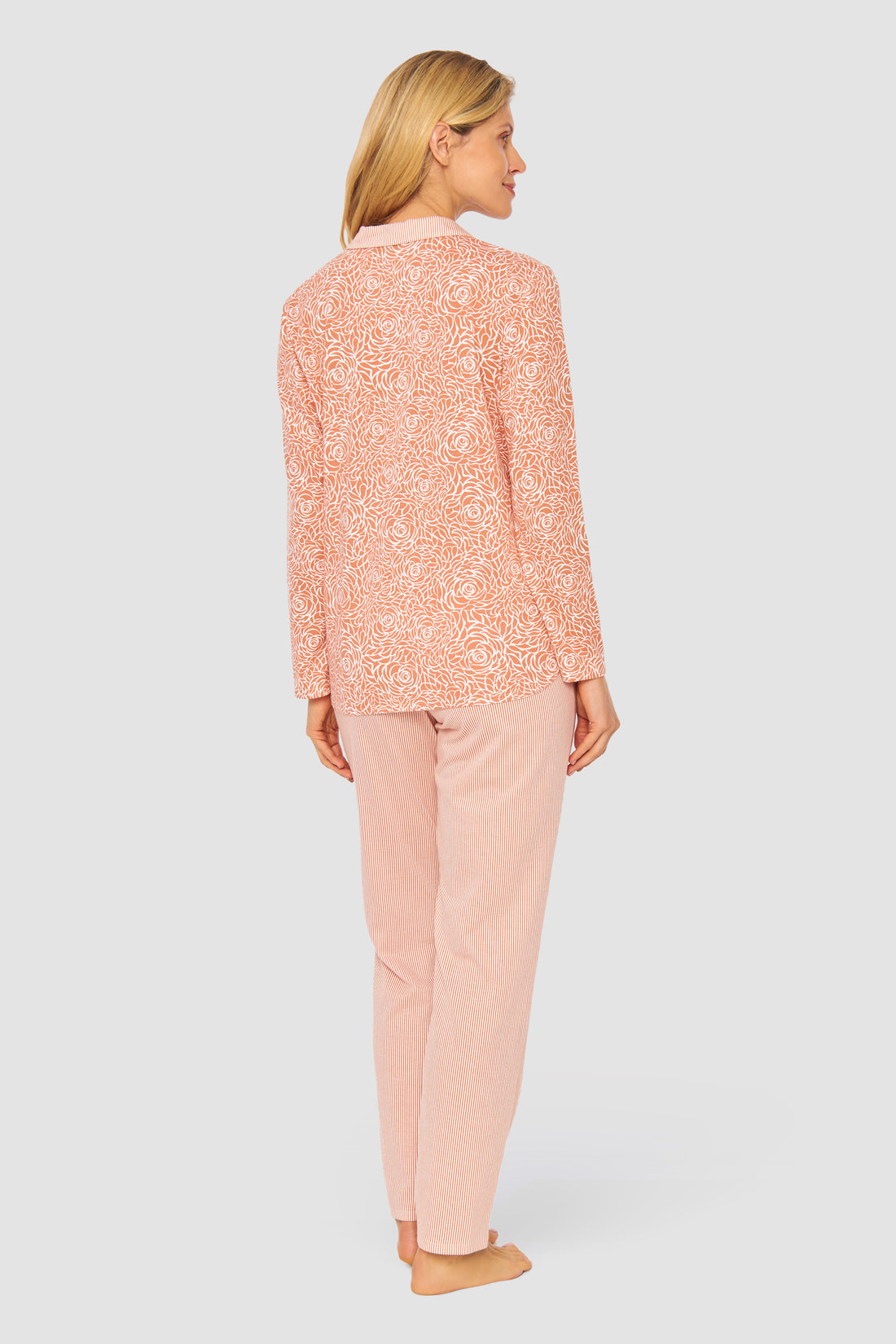 Feraud Pajama, 1/1 Sleeve, Pants 1/1, Lapel Collar, (3231314) Flower Stripe