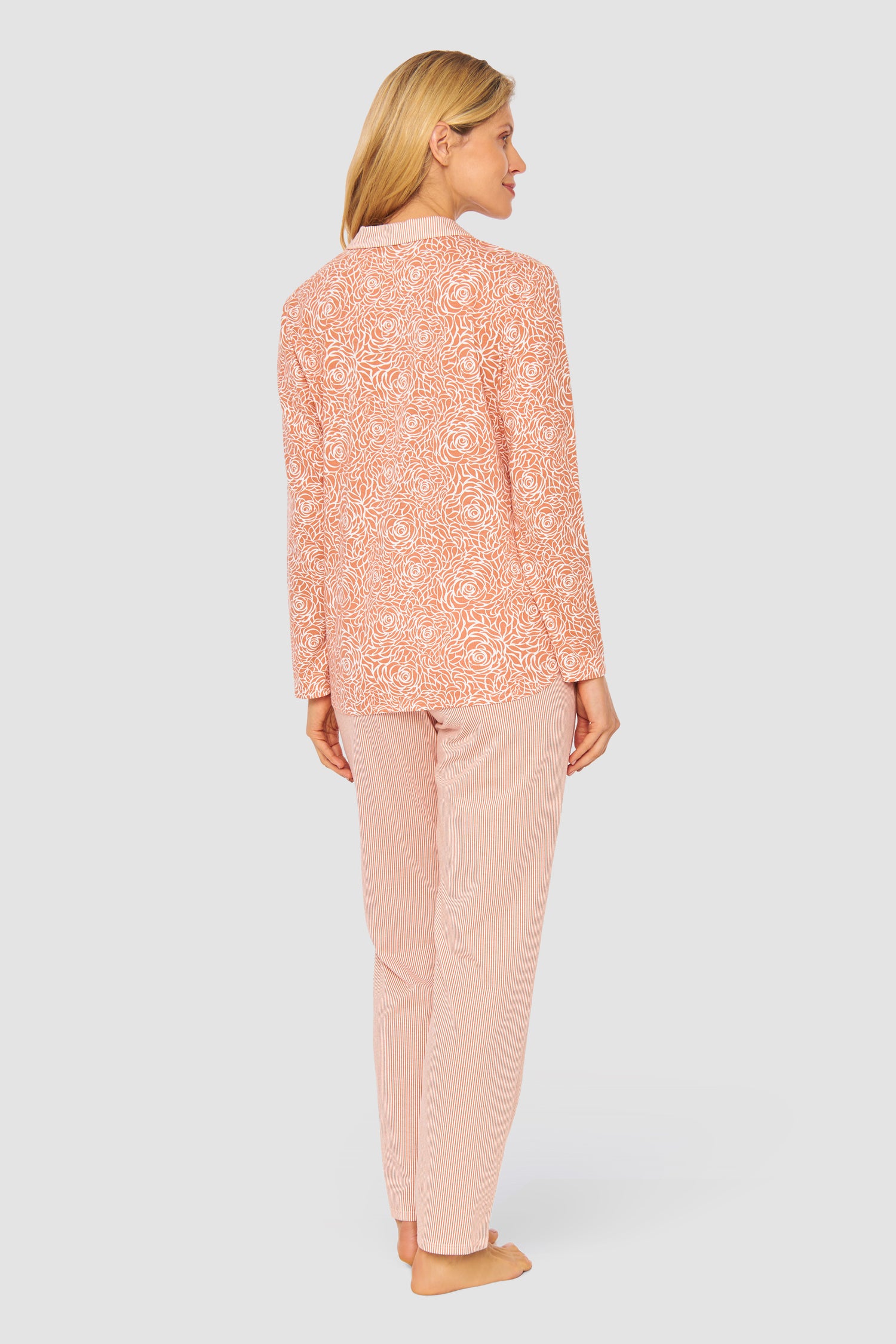 Feraud Pajama, 1/1 Sleeve, Pants 1/1, Lapel Collar, (3231314) Flower Stripe