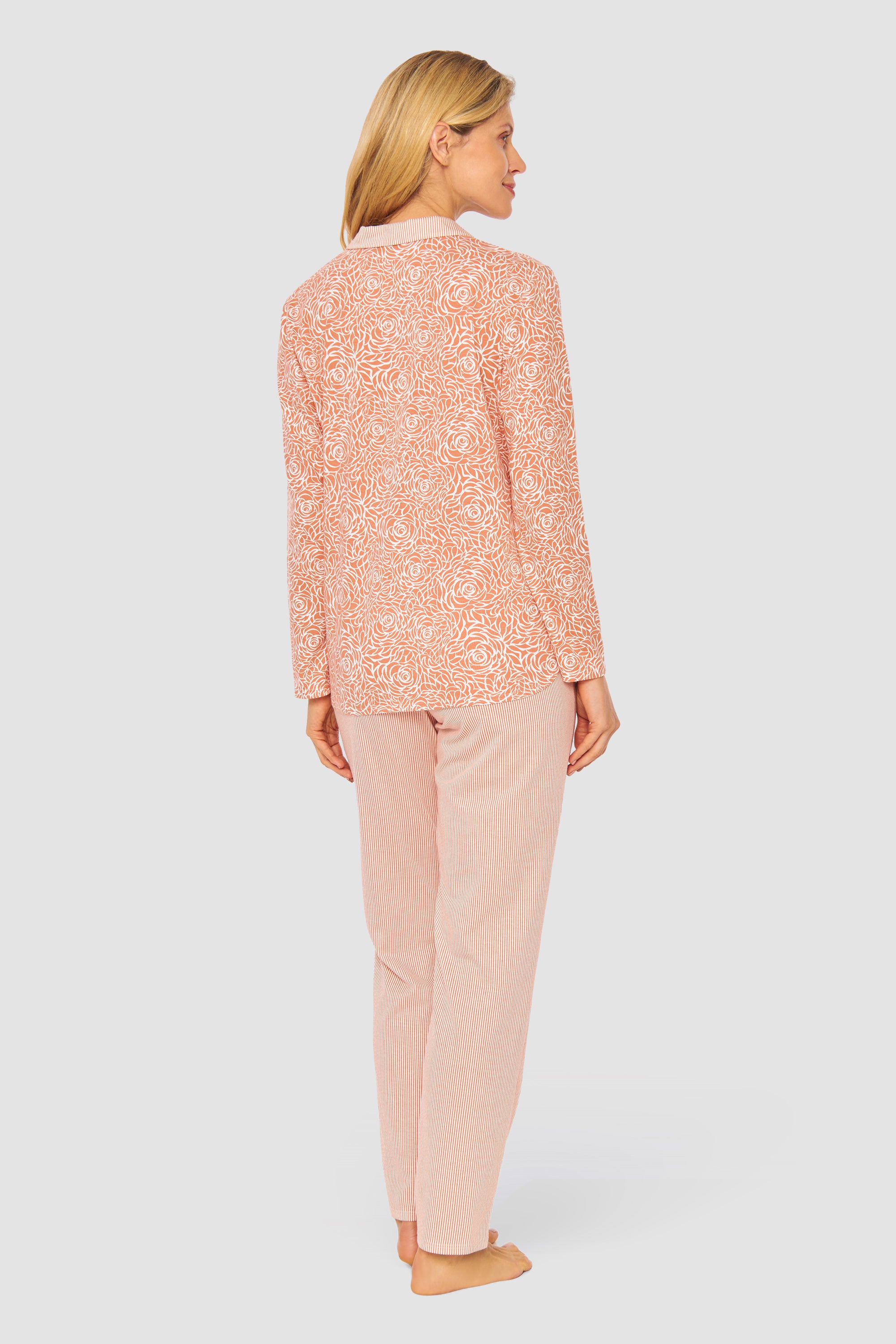 Feraud Pajama, 1/1 Sleeve, Pants 1/1, Lapel Collar, (3231314) Flower Stripe