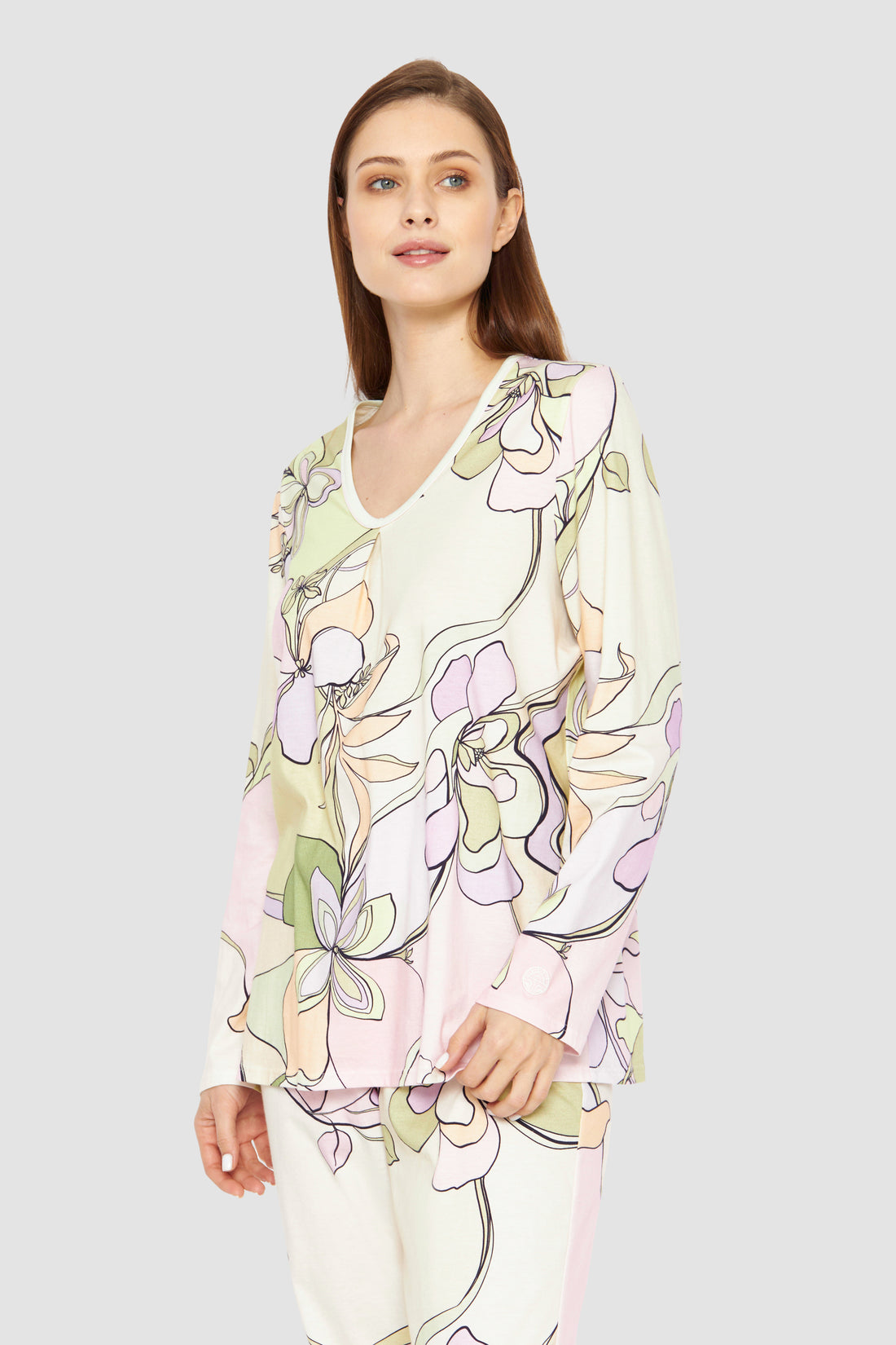 Feraud Pajama, 1/1 Sleeve, Pants 1/1, V-Neck Modern (3231356) Multicolor Flowers