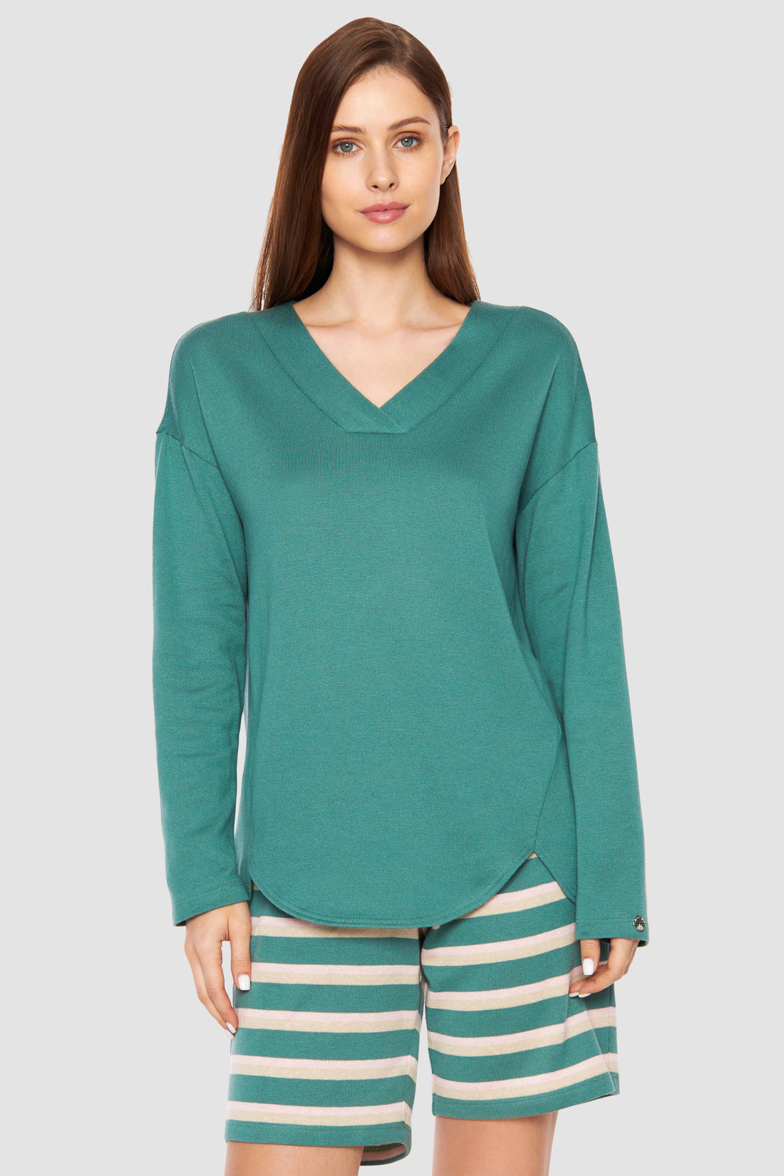 Feraud Shirt, 1/1 Sleeve, V-Neck Knit Uni (3231390) Frozen Green