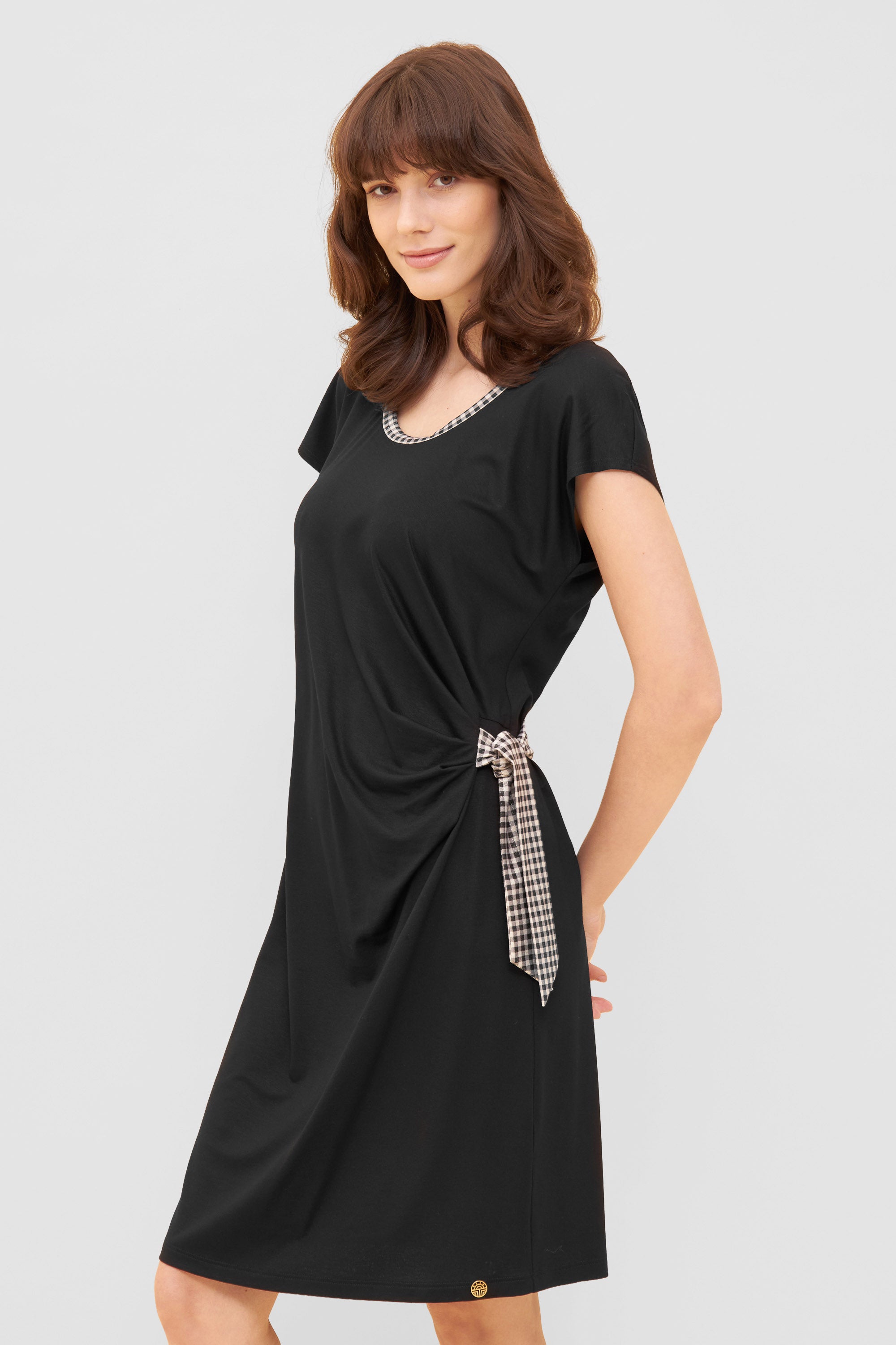 Feraud Beach Dress, 1/2 Sleeve, Round Neck Black Check (3235107) Black