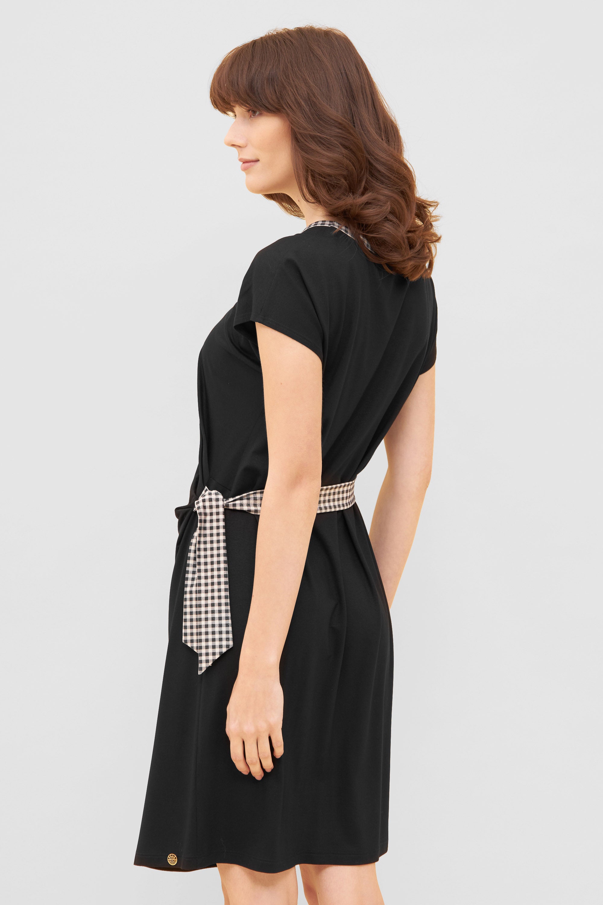 Feraud Beach Dress, 1/2 Sleeve, Round Neck Black Check (3235107) Black