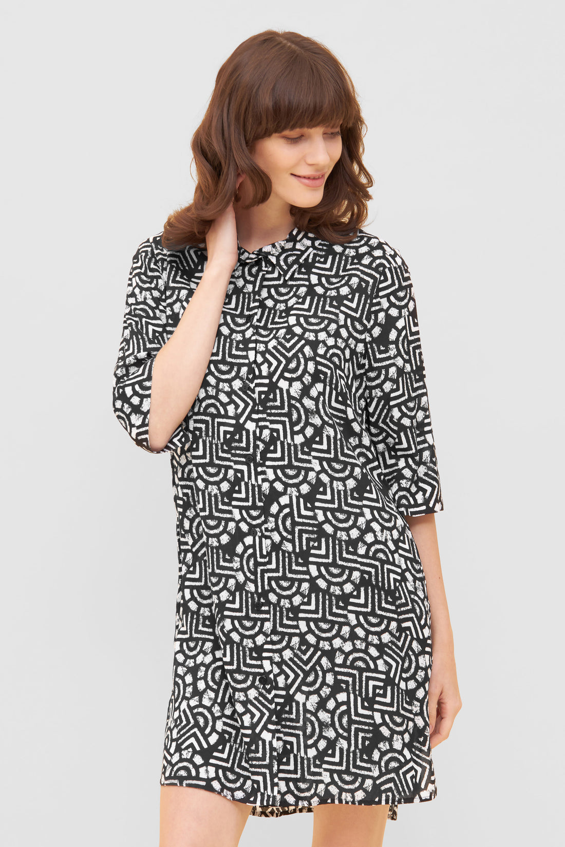 Feraud Beach Dress, 3/4 Sleeve, Button-Thr. Logo Print (3235124) Logo Print