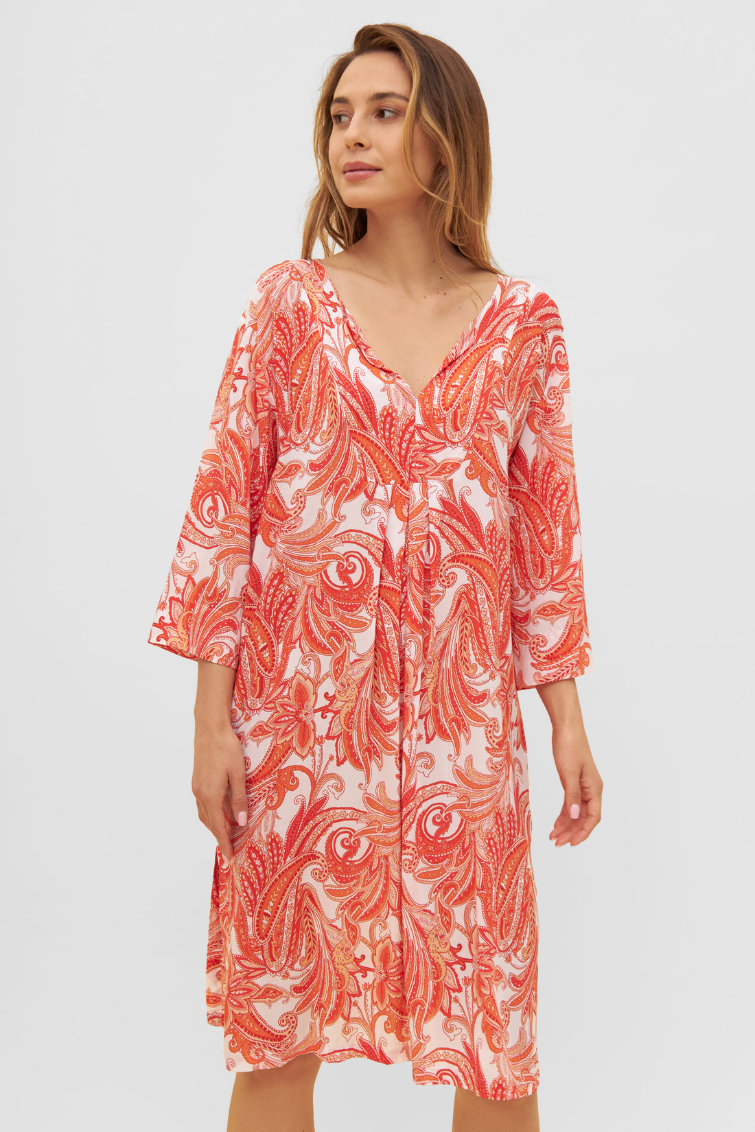 Feraud Beach Dress, 3/4 Sleeve, V-Neck Coral Reef Paisle (3235125) Paisley
