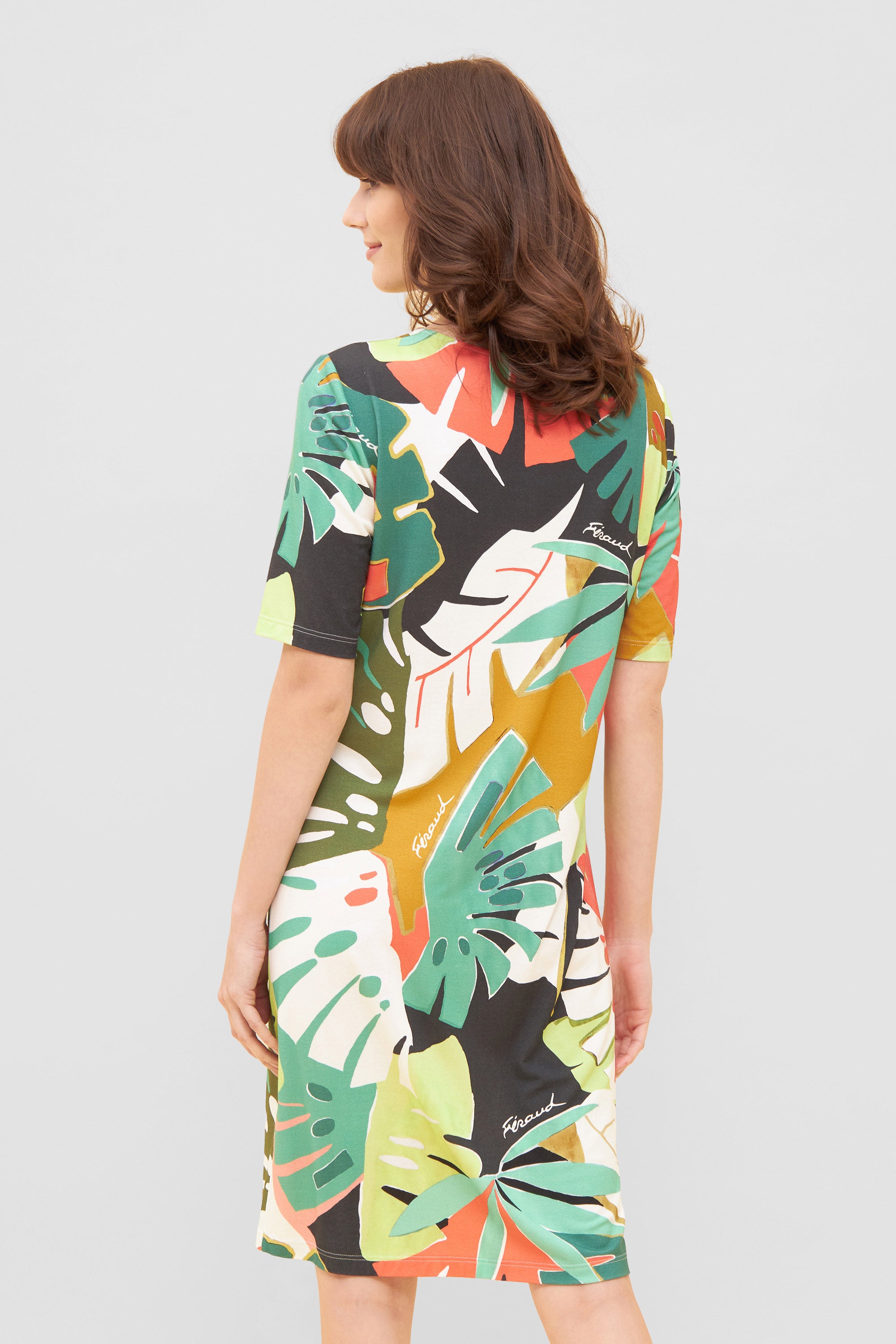 Feraud Beach Dress, 1/2 Sleeve, V-Neck Fauna Leaves (3235141) Multicolor Leaves